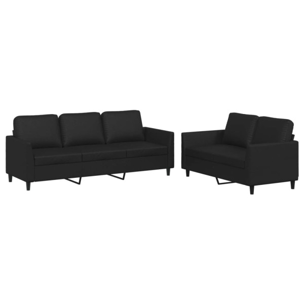 2 pcs conjunto de sofás com almofadões couro artificial preto M 2