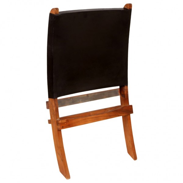 Silla plegable de relajación de cuero auténtico negro M 5