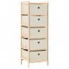 Estantería de almacenaje 5 cestas de tela madera de cedro beige 1
