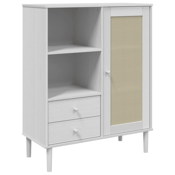 Aparador alto SENJA aspecto de ratán madera blanco 90x40x112 cm M 2