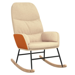 Silla mecedora de tela blanco crema H