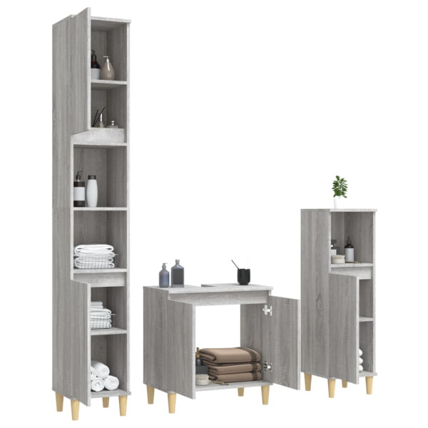 Set de muebles de baño 3 pzas madera contrachapada gris sonoma M 3