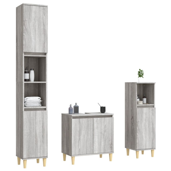 Set de muebles de baño 3 pzas madera contrachapada gris sonoma M 4