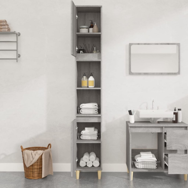 Armario de baño madera contrachapada gris Sonoma 30x30x190 cm M 3