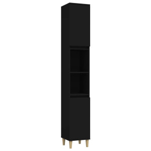 Armario de baño madera contrachapada negro 30x30x190 cm H