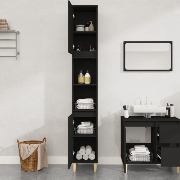 Armario de baño madera contrachapada negro 30x30x190 cm M 3