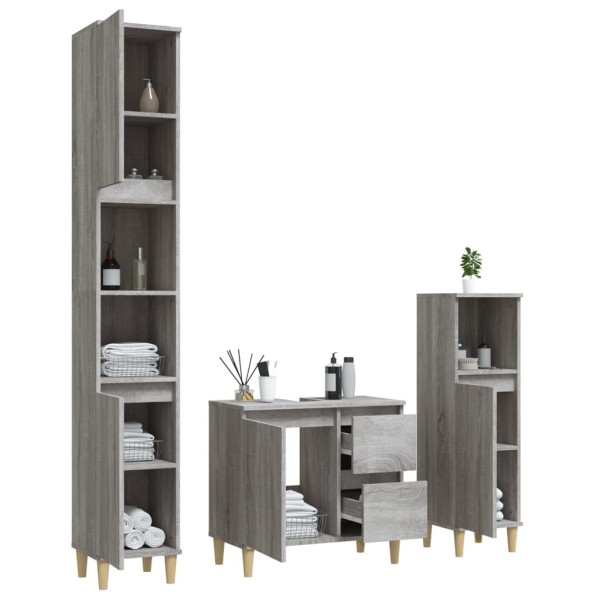 Set de muebles de baño 3 pzas madera contrachapada gris sonoma M 4
