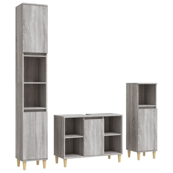 Set de muebles de baño 3 pzas madera contrachapada gris sonoma M 2