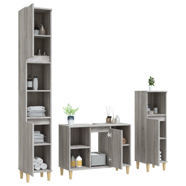 Set de muebles de baño 3 pzas madera contrachapada gris sonoma M 4