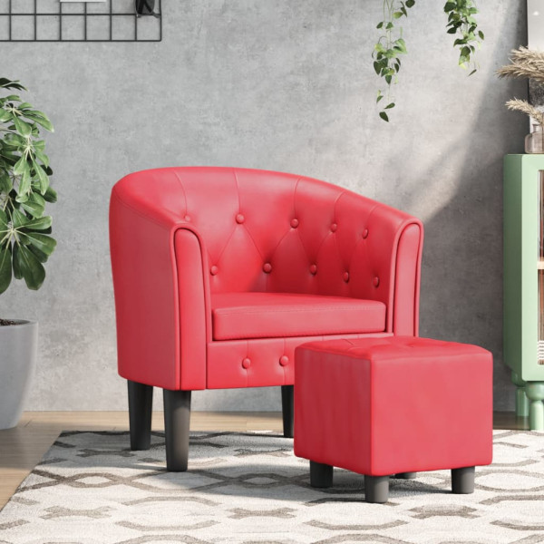 Sillón con taburete cuero sintético rojo D