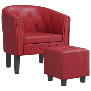 Sillón diseño de cubo con reposapiés cuero sintético rojo tinto H