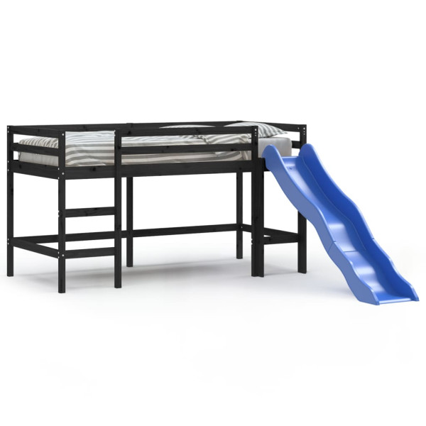 Cama alta para niños tobogán madera maciza pino negro 80x200 cm M 2
