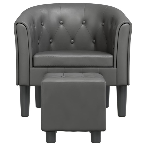 Sillón con taburete cuero sintético gris M 3