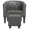 Sillón con taburete cuero sintético gris 3