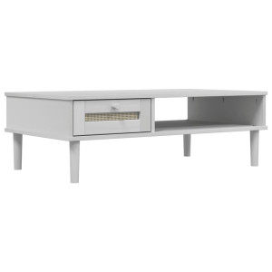 Mesa de centro SENJA aspecto ratán madera blanco 100x55x33 cm H