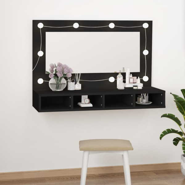 Mueble con espejo y LED negro 90x31.5x62 cm M 3