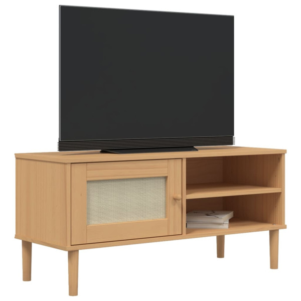 Mueble de TV SENJA aspecto ratán madera pino marrón 106x40x49cm M 3
