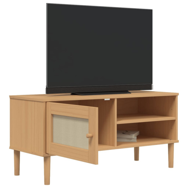 Mueble de TV SENJA aspecto ratán madera pino marrón 106x40x49cm M 4