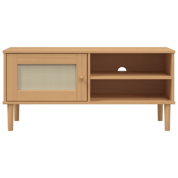 Mueble de TV SENJA aspecto ratán madera pino marrón 106x40x49cm M 5