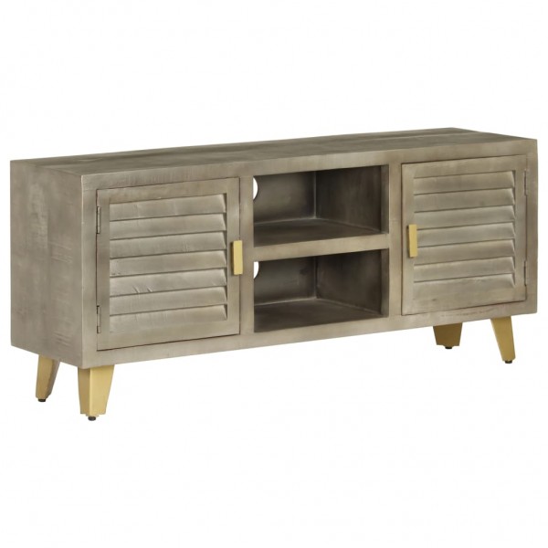 Mueble TV de madera de mango maciza gris y latón 110x30x48 cm D
