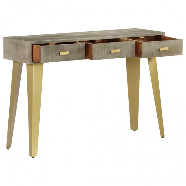Mesa consola de madera mango maciza gris y latón 110x35x76 cm M 4