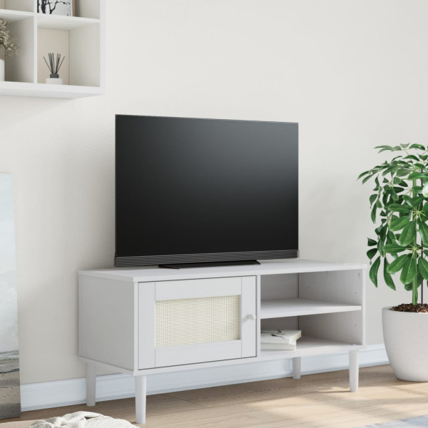 Mueble de TV SENJA aspecto ratán madera pino blanco 106x40x49cm D