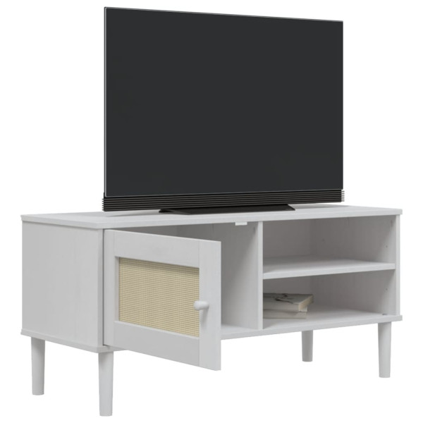 Mueble de TV SENJA aspecto ratán madera pino blanco 106x40x49cm M 4