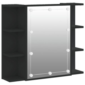 Mueble con espejo y LED negro 70x16.5x60 cm H