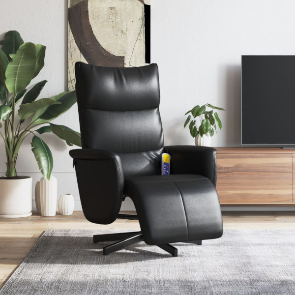 Sillón reclinable masaje con reposapiés cuero sintético negro D