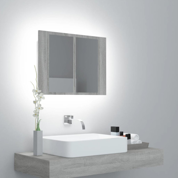 Armario con espejo y LED madera contrachapada gris 60x12x45 cm D