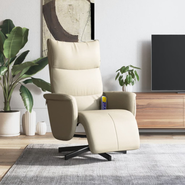 Sillón reclinable masaje con reposapiés cuero sintético crema D