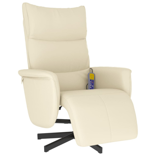 Sillón reclinable masaje con reposapiés cuero sintético crema M 2