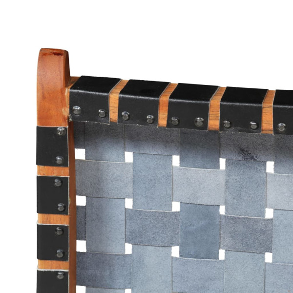 Silla plegable de tiras cruzadas de cuero auténtico negro M 5