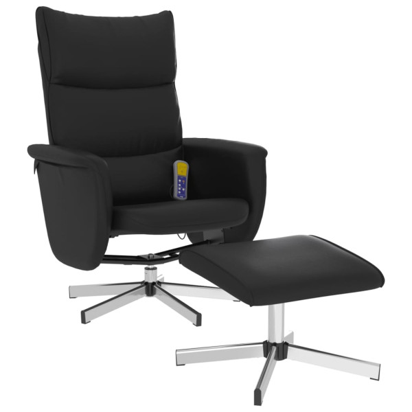 Sillón reclinable masaje con reposapiés cuero sintético negro M 2