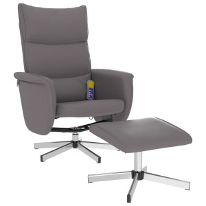 Sillón de masaje reclinable con reposapiés cuero sintético gris H