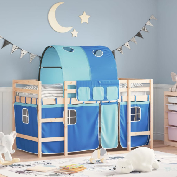 Cama alta para niños con túnel madera pino azul 90x200 cm D