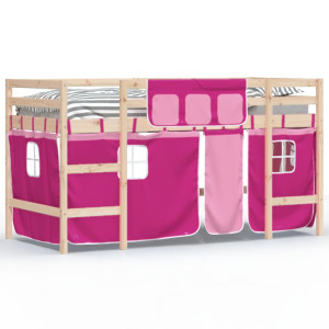 Cama alta para niños con cortinas madera pino rosa 90x190 cm H