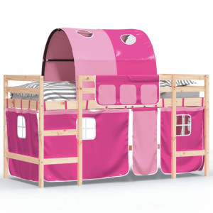Cama alta para niños con túnel madera pino rosa 90x190 cm H