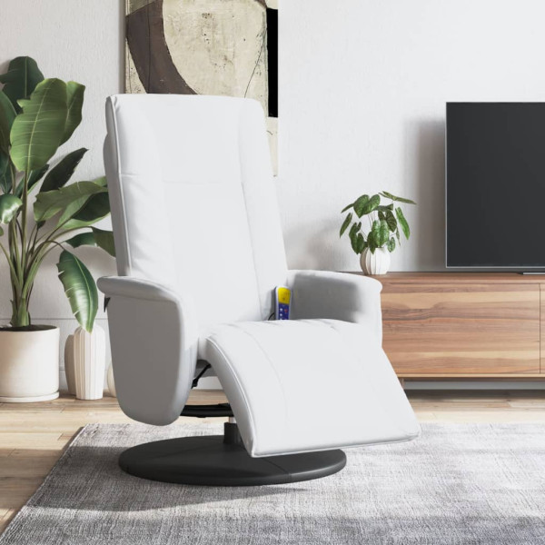 Sillón reclinable masaje con reposapiés cuero sintético blanco D