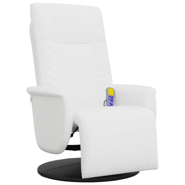 Sillón reclinable masaje con reposapiés cuero sintético blanco M 2