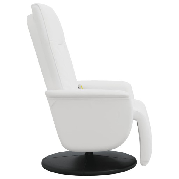 Sillón reclinable masaje con reposapiés cuero sintético blanco M 4