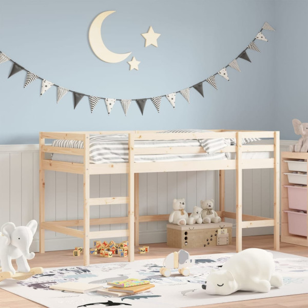 Cama alta de niños con escalera madera maciza pino 90x190 cm D