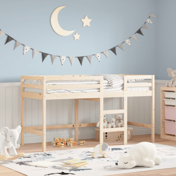 Cama alta de niños con escalera madera maciza pino 90x190 cm D
