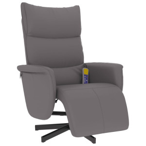 Sillón reclinable de masaje con reposapiés cuero sintético gris H