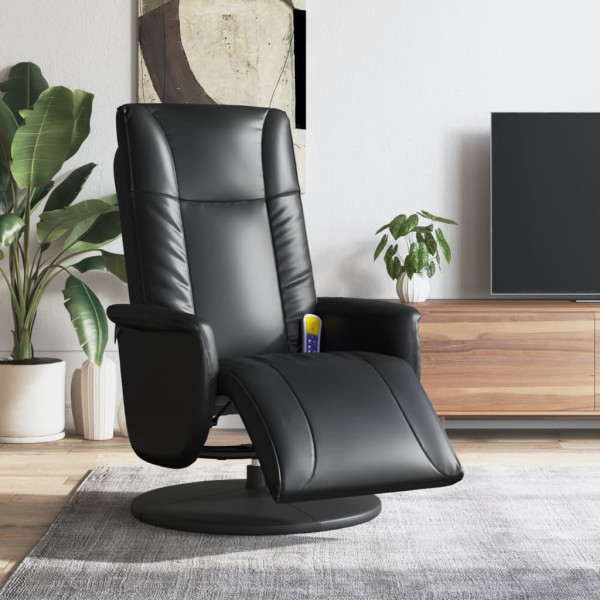 Sillón reclinable masaje con reposapiés cuero sintético negro D