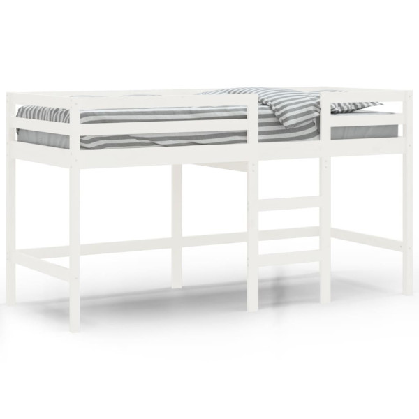 Cama alta p/ criança c/ escada 90x190 cm pinho maciço branco M 2