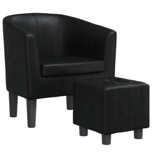 Sillón con taburete cuero sintético negro H