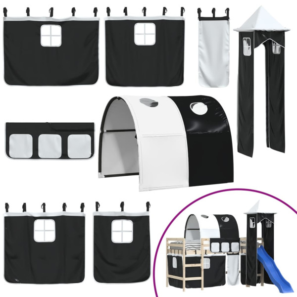 VidaXL Cortinas para cama elevada com túnel e torre branco e preto M 2