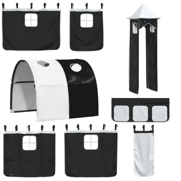 Cortinas para cama alta con túnel y torre blanco y negro M 3