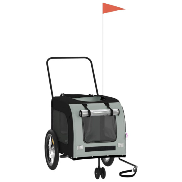 Remolque de bicicleta para perros hierro tela Oxford negro gris M 3